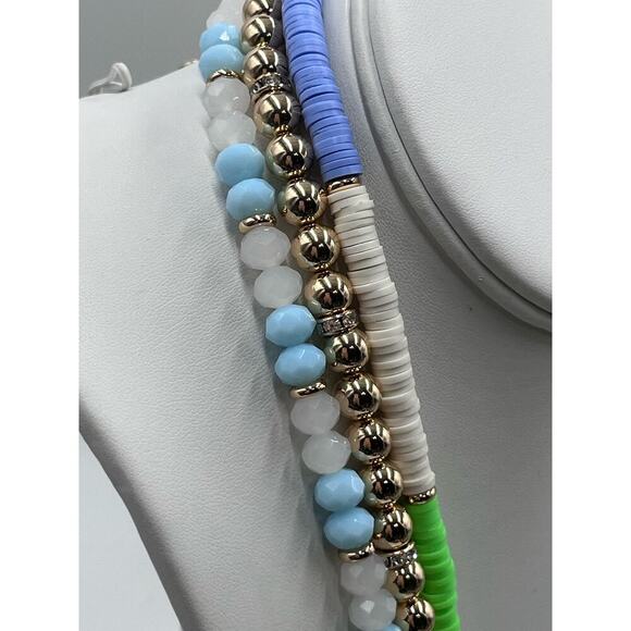 Lilly‎ Pulitzer Lilly "HI SUMMER" Blue Green Beaded Triple Strand Necklace New - Picture 7 of 13